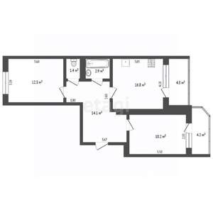 2-к квартира, вторичка, 59м2, 9/16 этаж