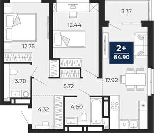 2-к квартира, вторичка, 65м2, 8/21 этаж