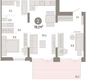 2-к квартира, вторичка, 78м2, 1/16 этаж