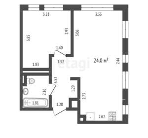 1-к квартира, вторичка, 43м2, 8/19 этаж