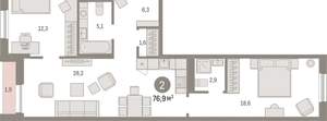 2-к квартира, вторичка, 77м2, 5/17 этаж