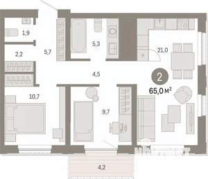 2-к квартира, вторичка, 65м2, 21/25 этаж