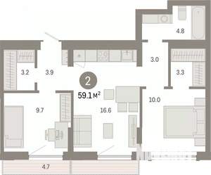 2-к квартира, вторичка, 59м2, 7/8 этаж