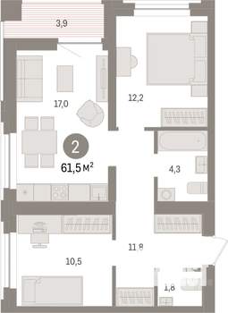 2-к квартира, вторичка, 62м2, 4/10 этаж