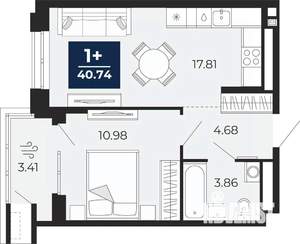 1-к квартира, вторичка, 41м2, 8/16 этаж