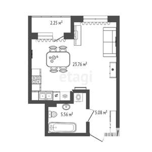 Студия квартира, вторичка, 34м2, 2/10 этаж