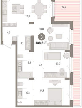 3-к квартира, вторичка, 109м2, 16/16 этаж