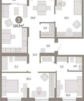 3-к квартира, вторичка, 111м2, 9/17 этаж