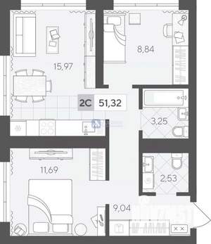 2-к квартира, вторичка, 51м2, 4/17 этаж