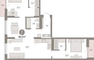2-к квартира, вторичка, 83м2, 5/17 этаж