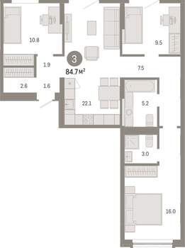 3-к квартира, вторичка, 85м2, 5/8 этаж
