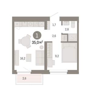 1-к квартира, вторичка, 35м2, 7/9 этаж