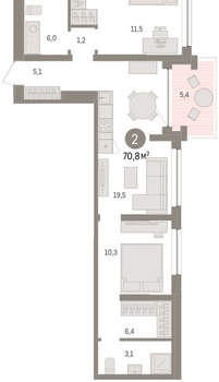 2-к квартира, вторичка, 71м2, 7/8 этаж
