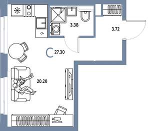 Студия квартира, строящийся дом, 27м2, 21/25 этаж