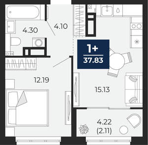 1-к квартира, вторичка, 38м2, 14/21 этаж