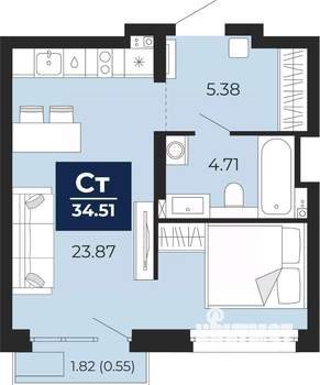 Студия квартира, вторичка, 35м2, 5/14 этаж