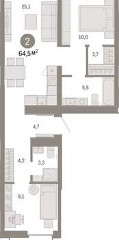 2-к квартира, вторичка, 64м2, 2/16 этаж