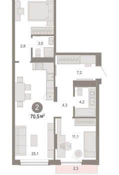 2-к квартира, вторичка, 70м2, 6/17 этаж