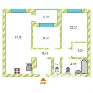 2-к квартира, вторичка, 66м2, 21/24 этаж