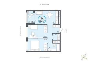 2-к квартира, строящийся дом, 58м2, 14/16 этаж