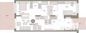 2-к квартира, вторичка, 108м2, 1/9 этаж