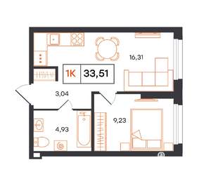 1-к квартира, вторичка, 34м2, 1/24 этаж