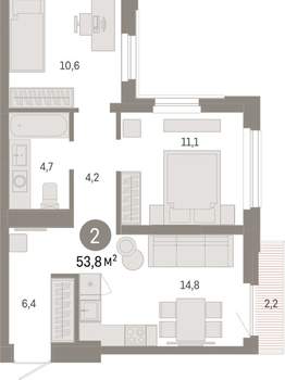 2-к квартира, вторичка, 54м2, 9/25 этаж