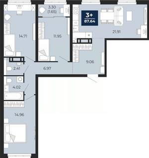 3-к квартира, вторичка, 88м2, 6/21 этаж