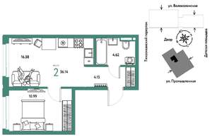 2-к квартира, вторичка, 36м2, 18/20 этаж
