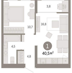1-к квартира, вторичка, 40м2, 9/17 этаж