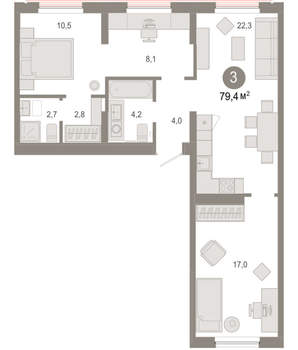 3-к квартира, вторичка, 79м2, 9/17 этаж