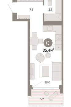 Студия квартира, вторичка, 35м2, 22/25 этаж