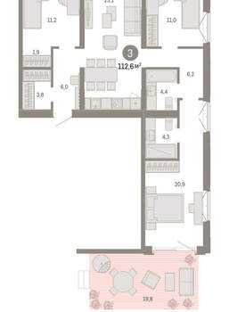 3-к квартира, вторичка, 113м2, 2/11 этаж