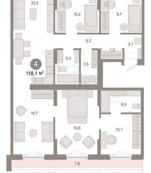 4-к квартира, вторичка, 118м2, 6/17 этаж