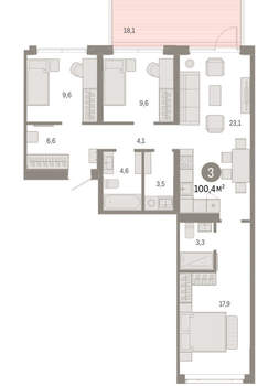 3-к квартира, вторичка, 100м2, 2/25 этаж