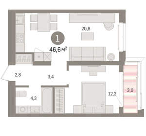 1-к квартира, вторичка, 47м2, 5/16 этаж