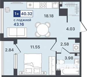 1-к квартира, строящийся дом, 40м2, 4/8 этаж