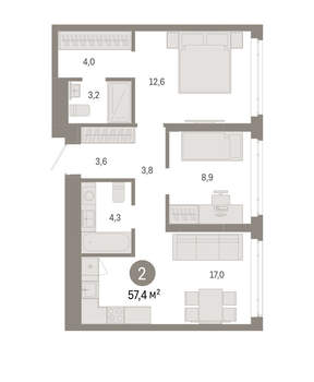 2-к квартира, вторичка, 57м2, 4/25 этаж