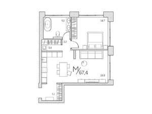 1-к квартира, сданный дом, 67м2, 5/11 этаж