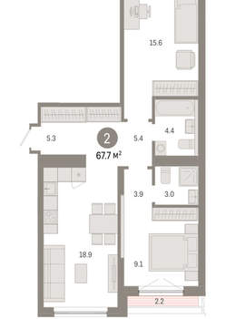 2-к квартира, вторичка, 68м2, 6/8 этаж