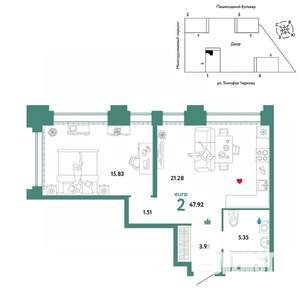 2-к квартира, вторичка, 48м2, 30/31 этаж