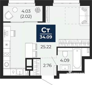 Студия квартира, вторичка, 34м2, 3/16 этаж