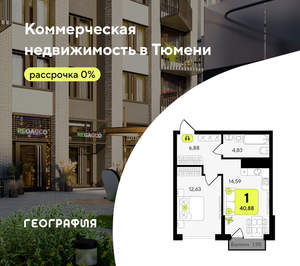 1-к квартира, вторичка, 41м2, 8/19 этаж