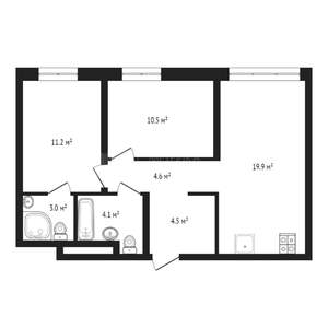 2-к квартира, вторичка, 58м2, 2/4 этаж