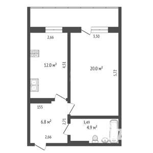 1-к квартира, вторичка, 44м2, 4/10 этаж