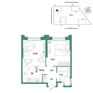 2-к квартира, вторичка, 39м2, 3/31 этаж