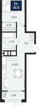 1-к квартира, вторичка, 45м2, 18/24 этаж