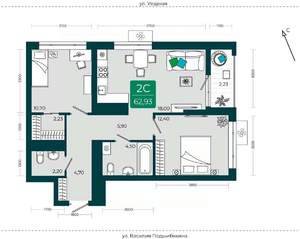 2-к квартира, сданный дом, 63м2, 19/23 этаж