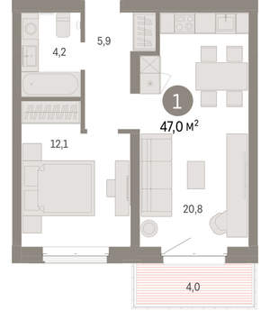 1-к квартира, вторичка, 47м2, 5/11 этаж