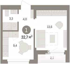 1-к квартира, вторичка, 33м2, 4/8 этаж